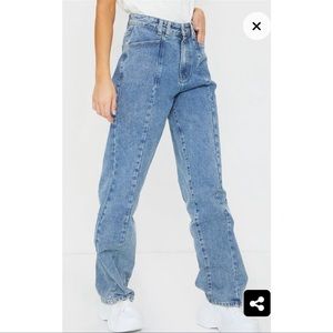 NWT PrettyLittleThing Vintage Wash Front Seam Wide Leg Jeans, High Rise, Size 10